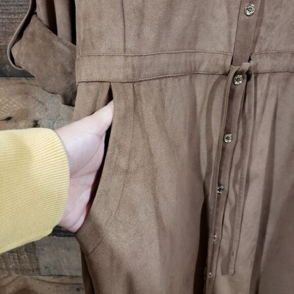 Tommy Hilfiger suede feel button front Shirt dress with tie waist woman's size 6 - Picture 10 of 12